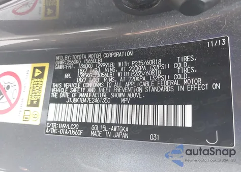 2014 Lexus Rx 350 from USA, damaged, VIN JTJBK1BA7E2461350